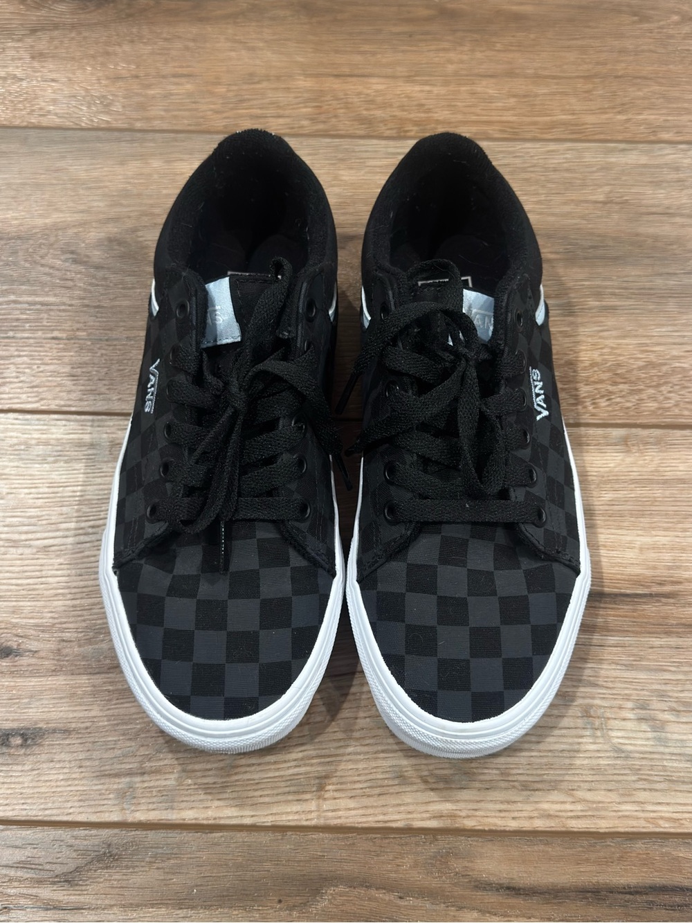 VANS Grunge Black & Gray Canvas Checkerboard Low Top Skater Shoes | Size 7.5